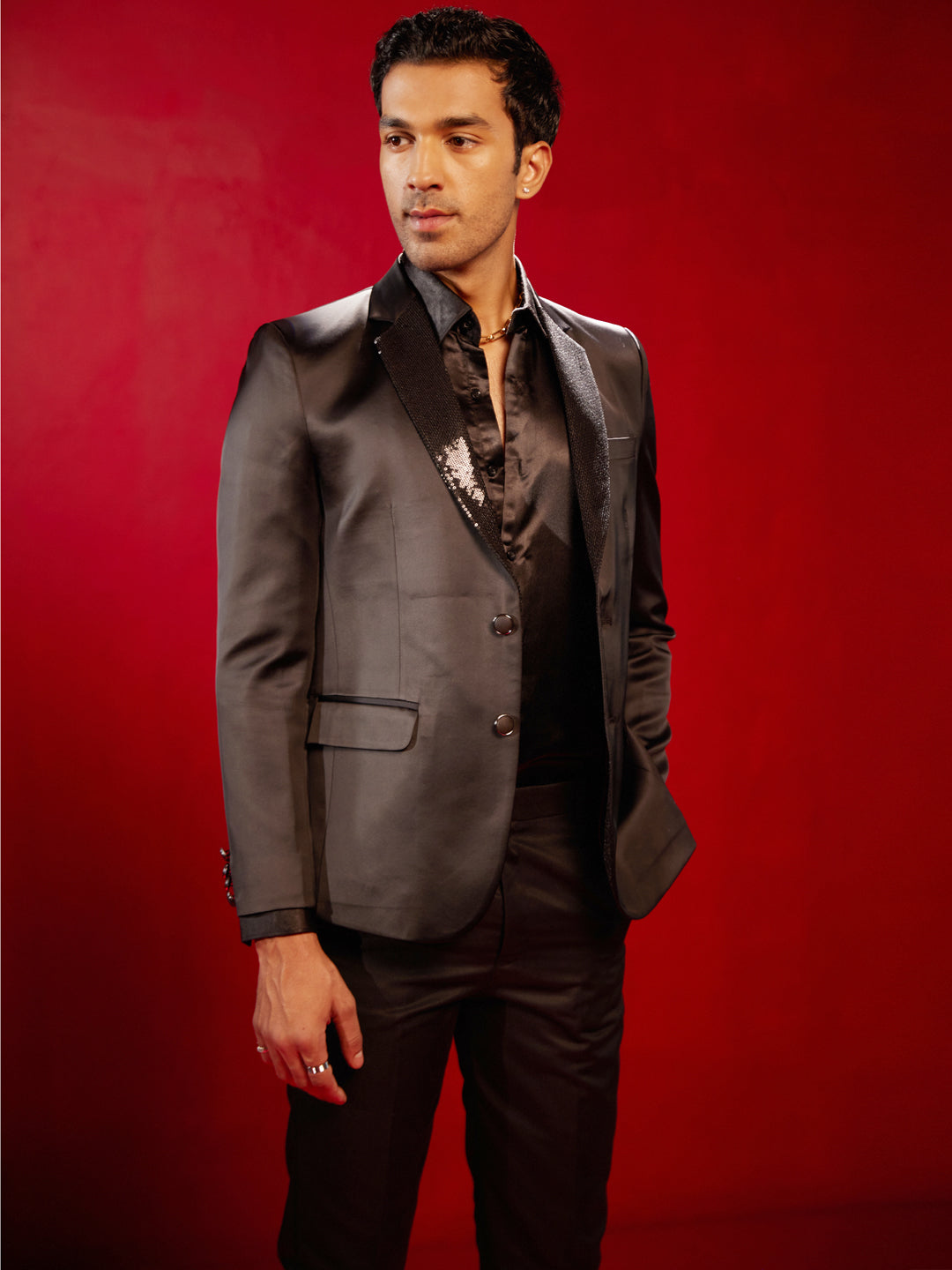 Men's Black Party Wear Blazer - view 2