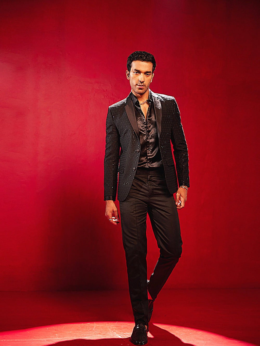 Men's Black Georgette Embroidered Blazer - view 2