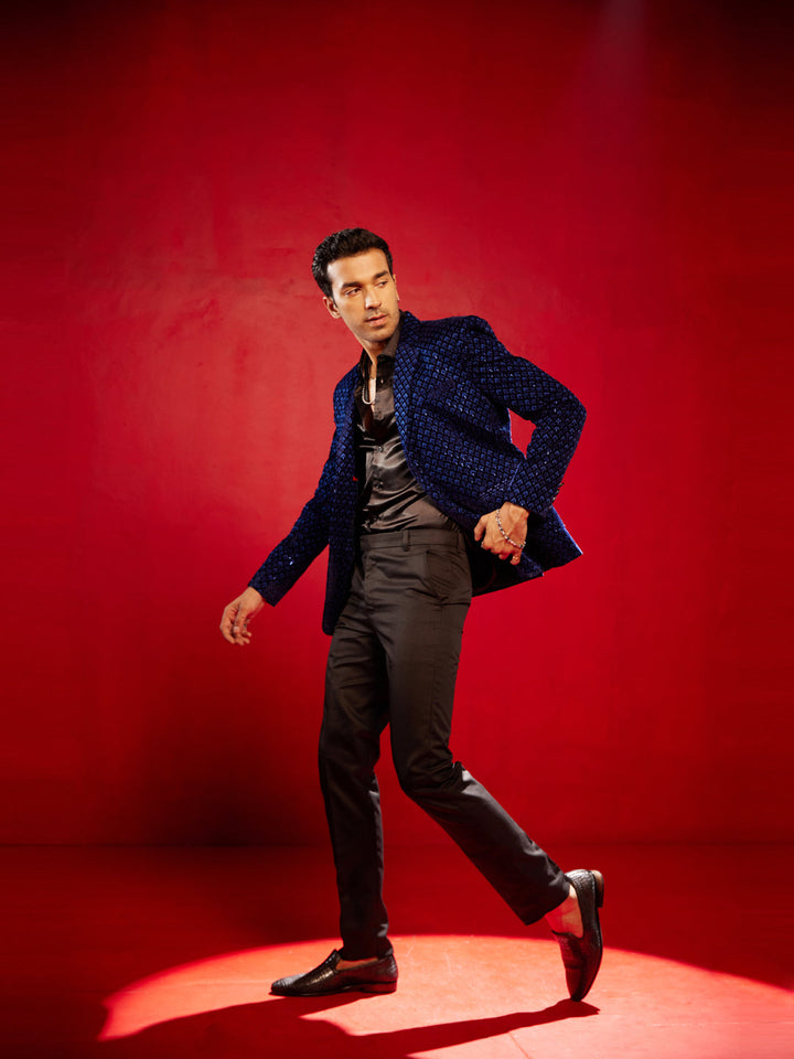 Men's Blue Velvet Schiffli Blazer - view 2