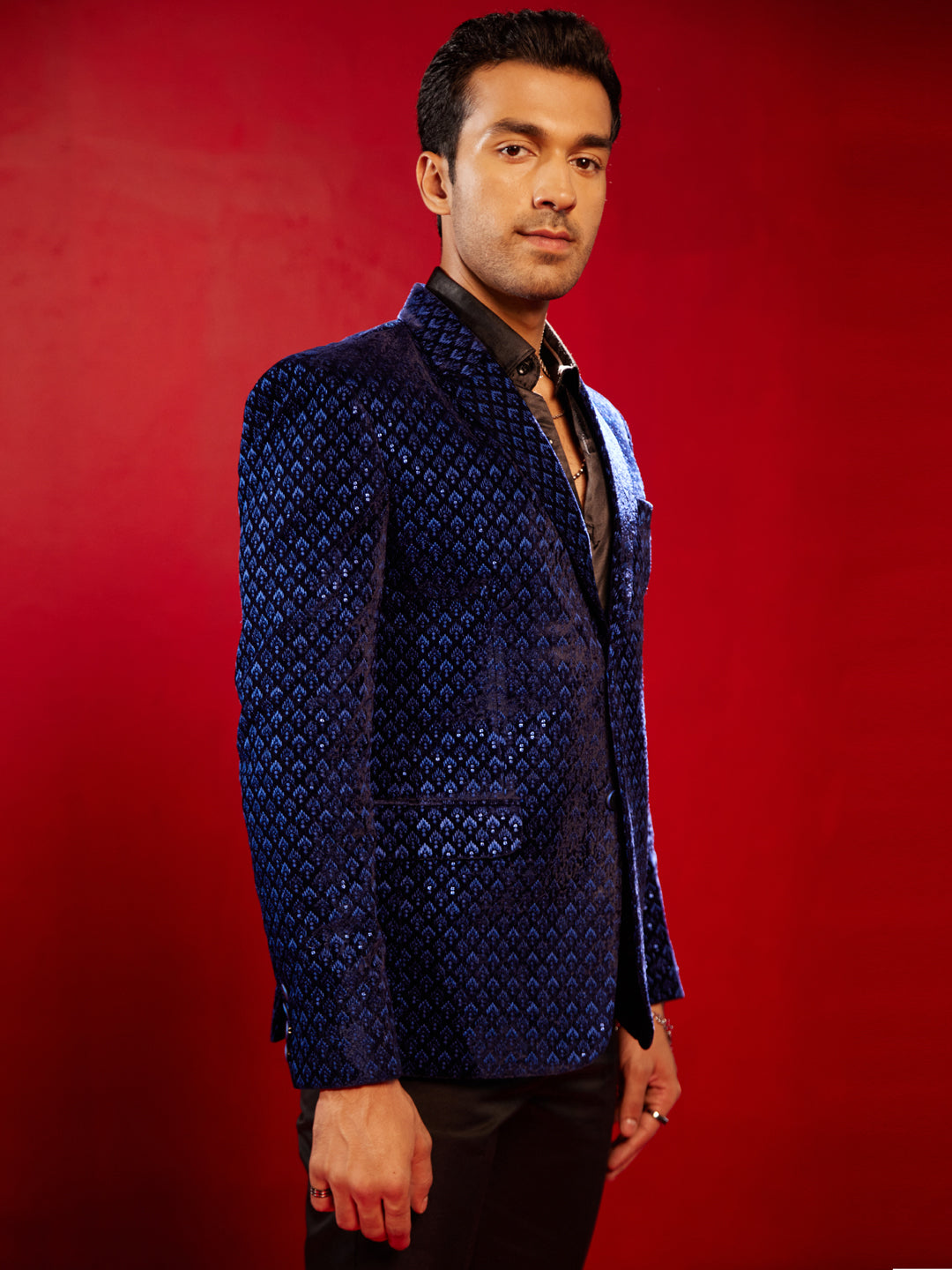 Men's Blue Velvet Schiffli Blazer - view 3