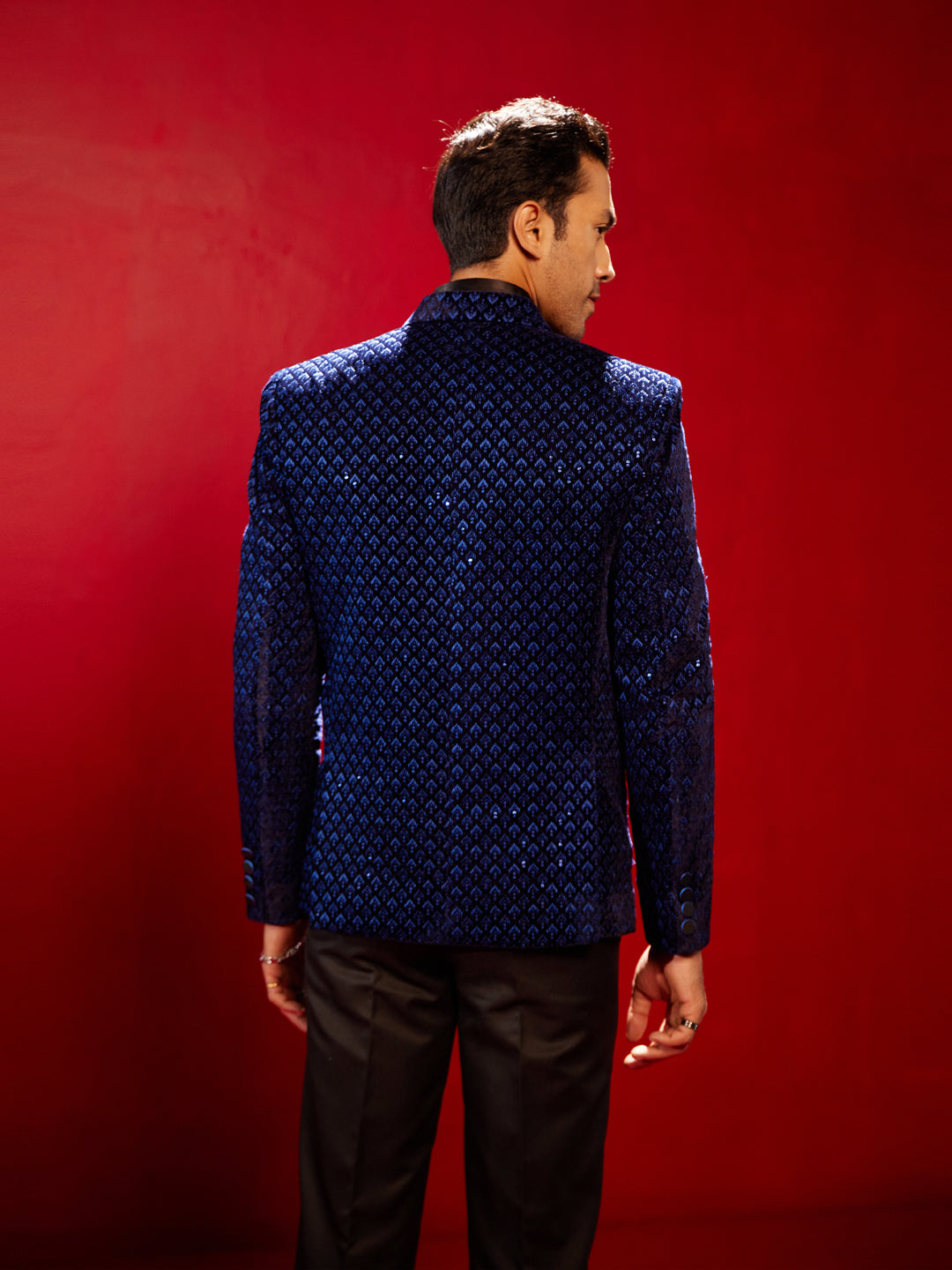 Men's Blue Velvet Schiffli Blazer - view 4