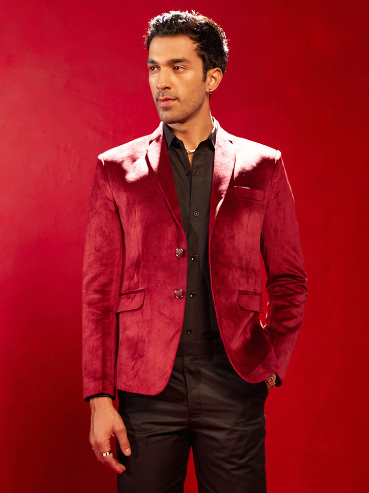 Men's Maroon Velvet Fancy Blazer