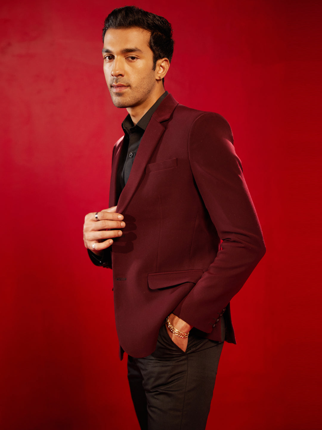 Men's Maroon Silk Blend Blazer
