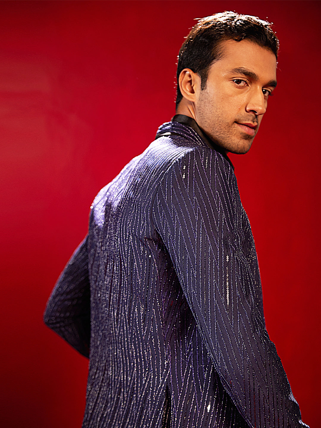 Men's Navy Blue Silk Blend Blazer