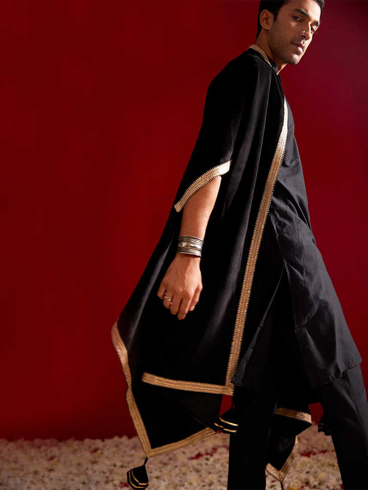 Men's Black Slit Sleeves Dupatta