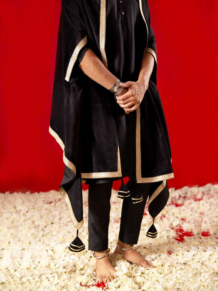 Men's Black Slit Sleeves Dupatta