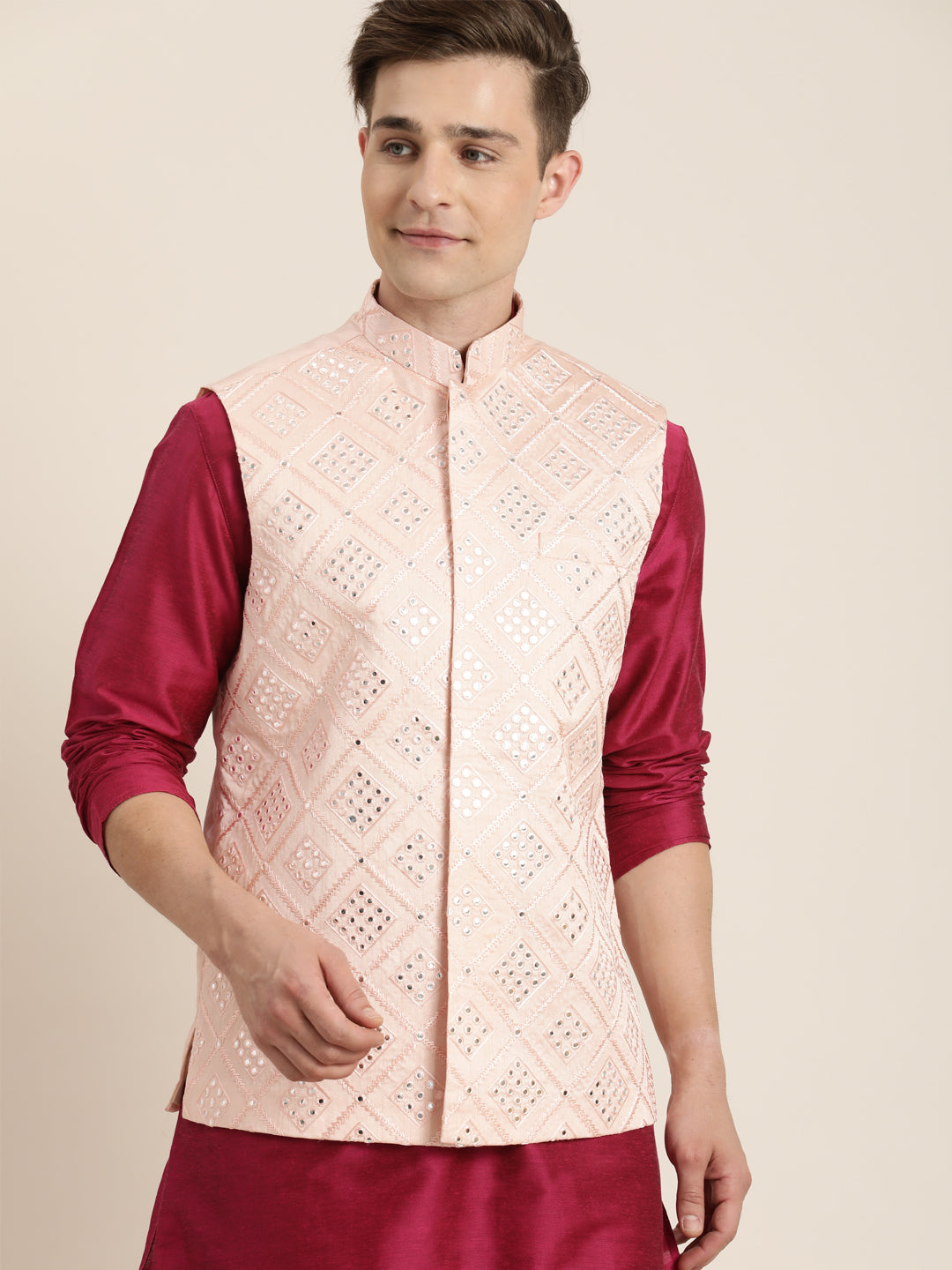 Men's Pink Ethnic Jacket