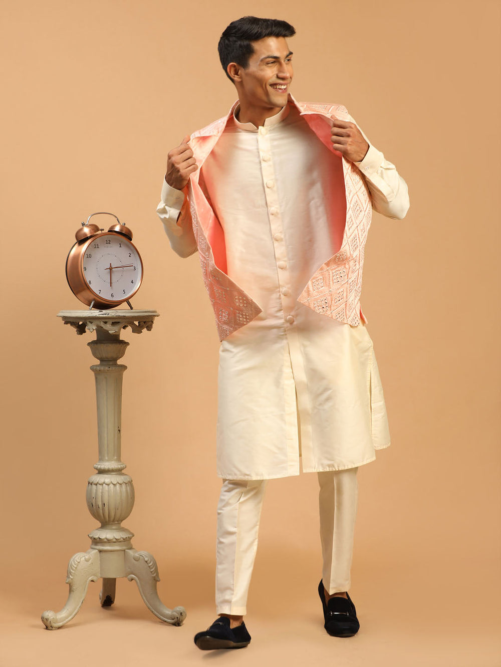 Sarvati Men's Pink Jacket With Kurta Pant Set