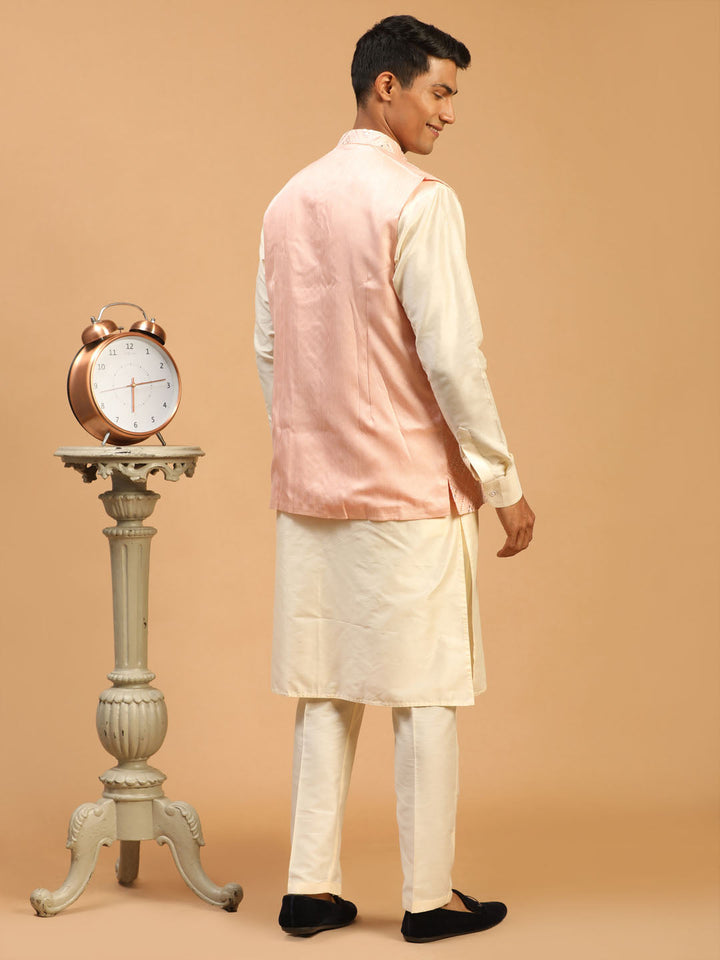 Sarvati Men's Pink Jacket With Kurta Pant Set