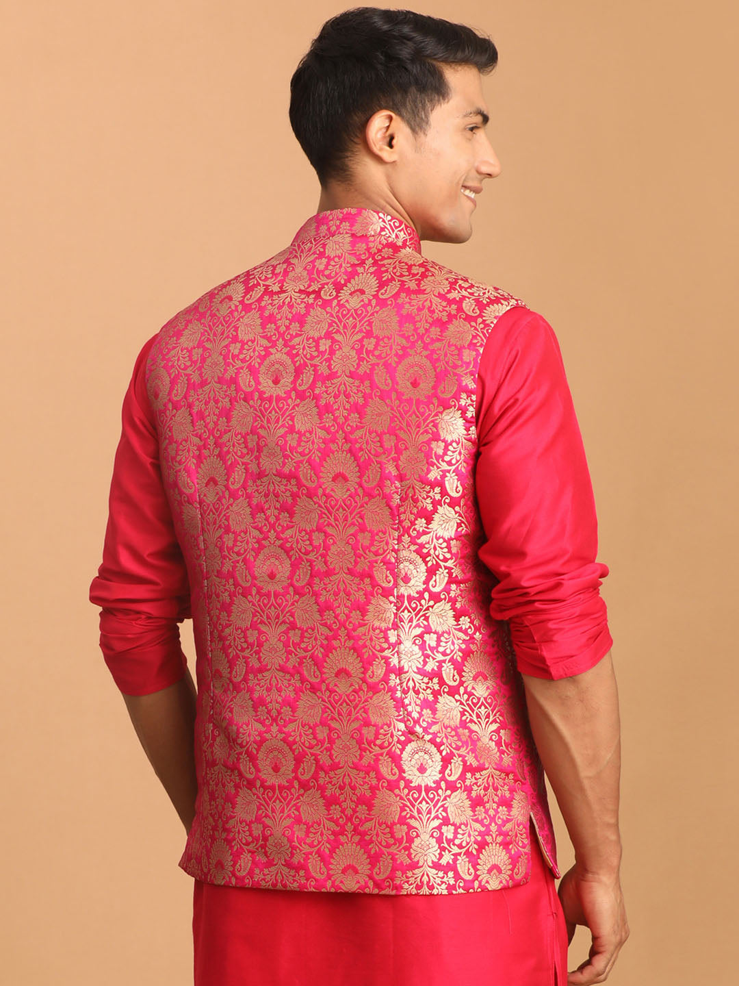 Men's Valentino Pink Flower Motif Jacquard Nehru Jacket
