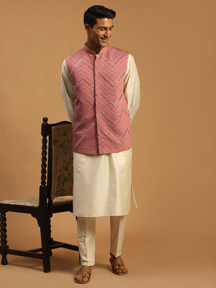 Sarvati Men's Onion Mirror Jacket With Kurta Pant Set