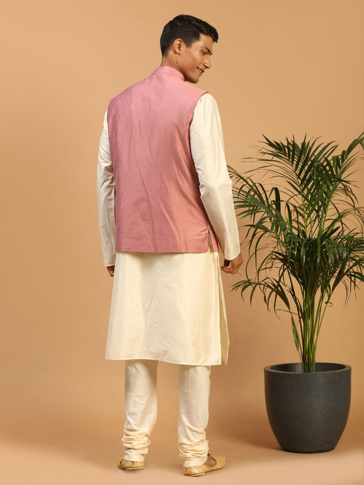 Sarvati Men's Onion Pink Mirror Jacket With Kurta Pyjama Set