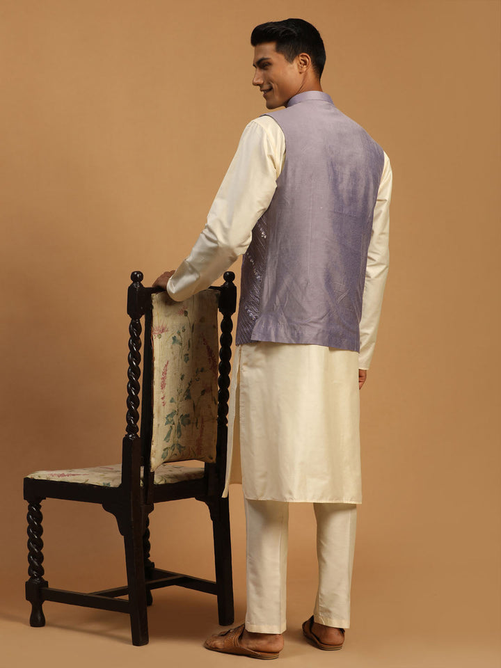 Sarvati Men's Purple Mirror jacket With Kurta Pant Set