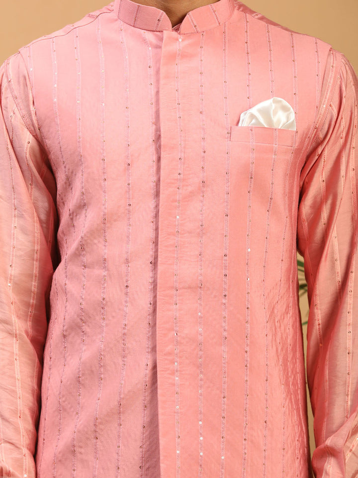 Sarvati Men's Purple Sequined Jacket With Kurta Pant Set