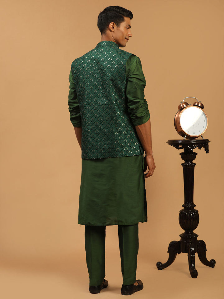 Sarvati Men's Green Embellished Jacket And Green Kurta And Pant Set