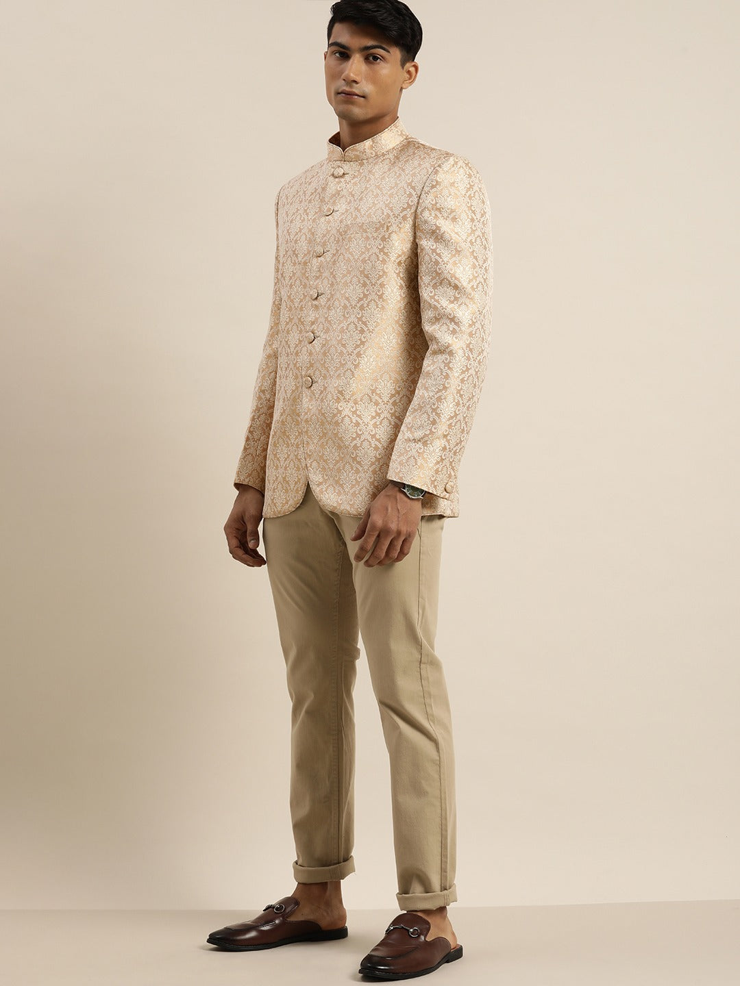 Men's Gold Ethnic Woven Jodhpuri
