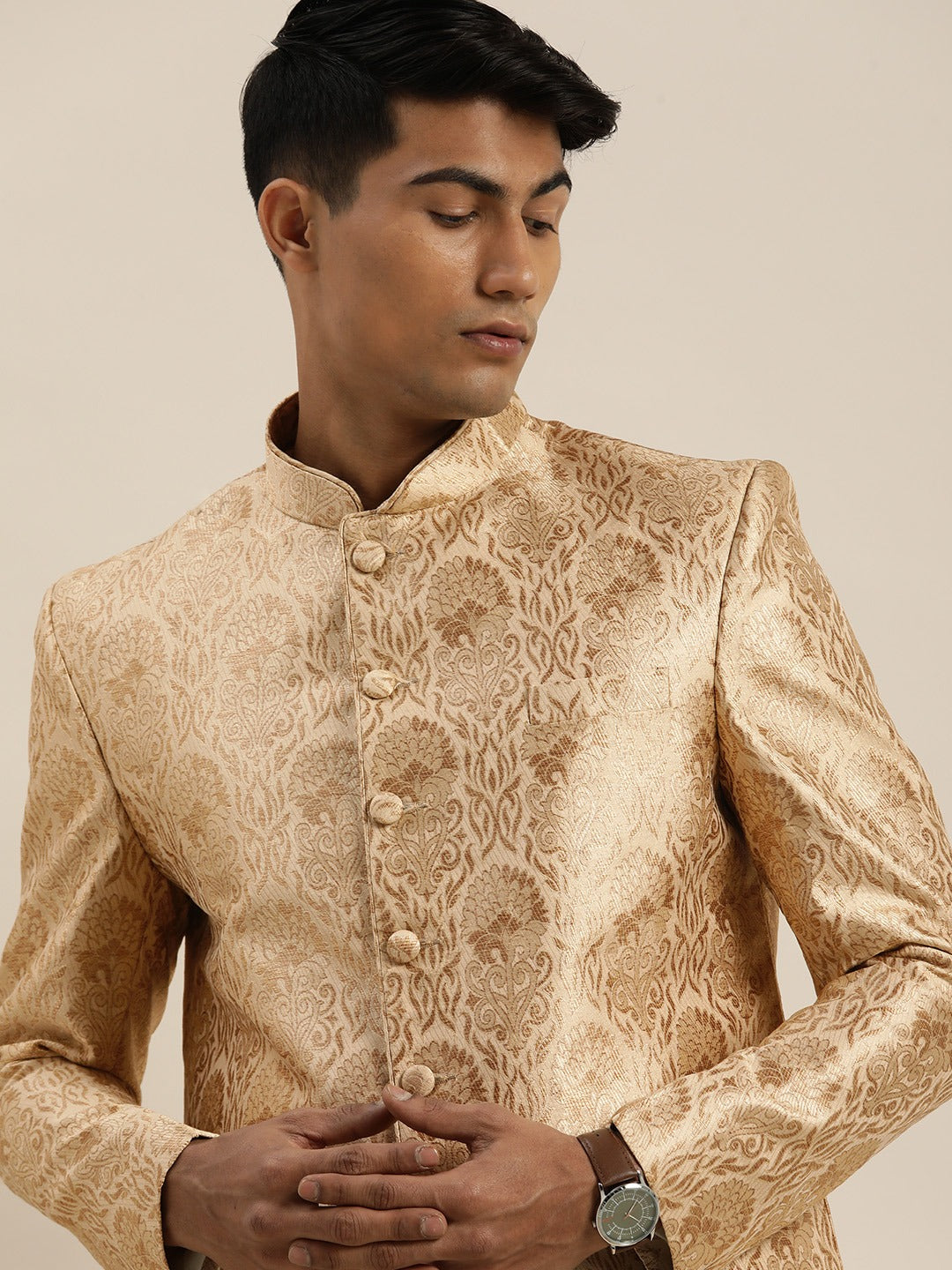 Men's Rose Gold Ethnic Woven Jodhpuri