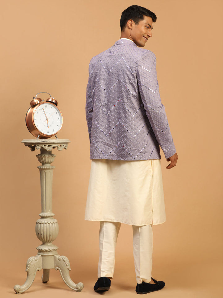 Sarvati Men's Purple Mirror Jodhpuri With Kurta Pant Set