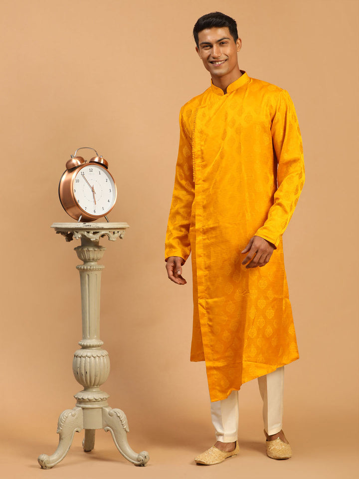 Sarvati Men Yellow Angrakha Kurta With Set