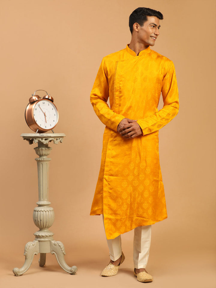 Sarvati Men Yellow Angrakha Kurta With Set