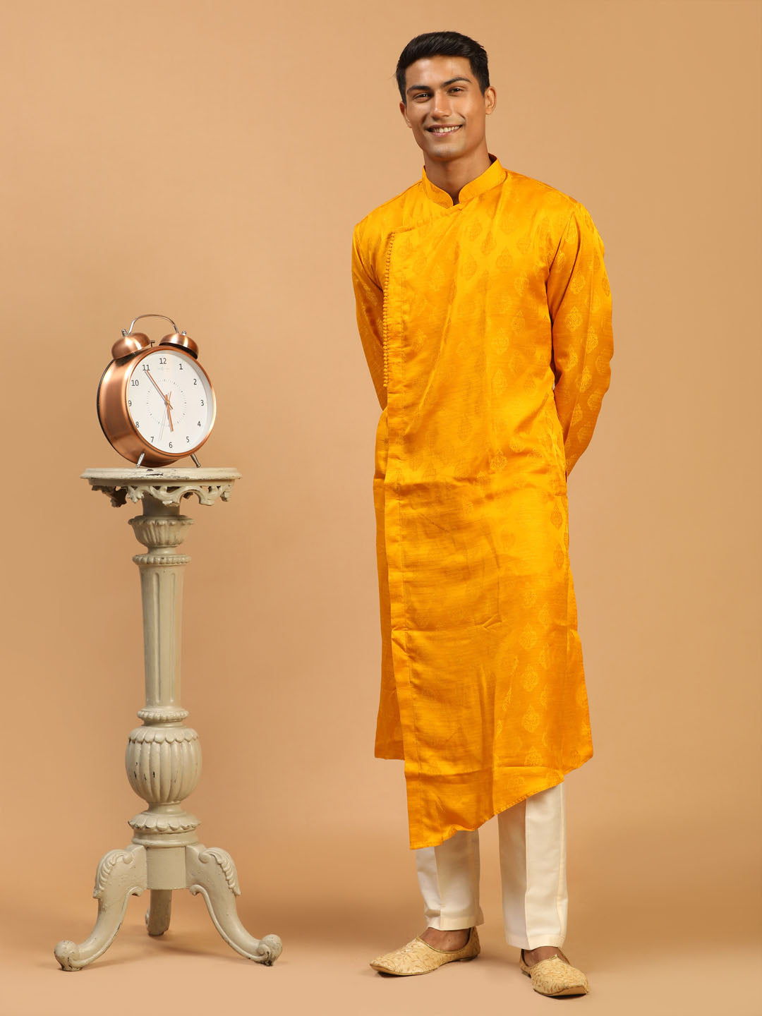 Sarvati Men Yellow Angrakha Kurta With Set