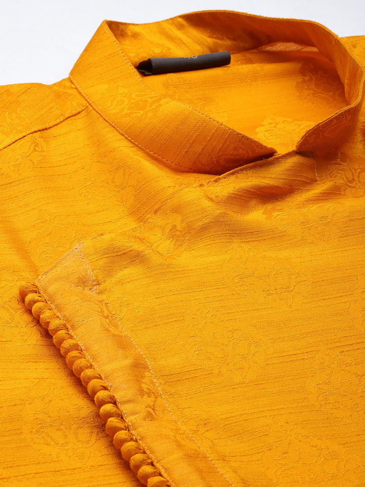 Sarvati Men Yellow Angrakha Style Kurta With Solid Pyjama