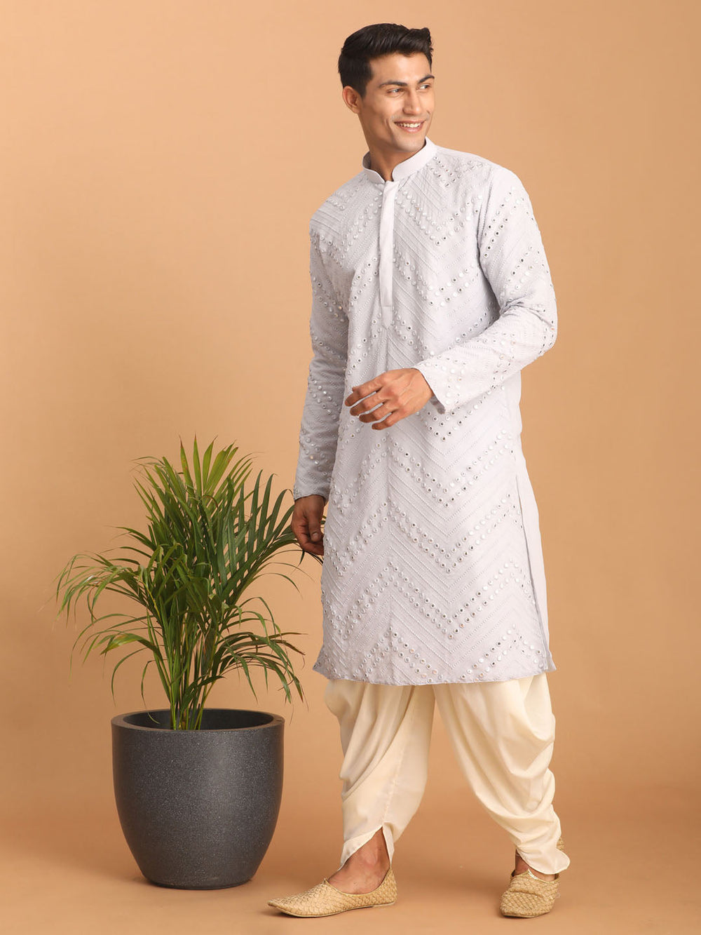 Sarvati Men's Aqua Blue Mirror Kurta Dhoti Set