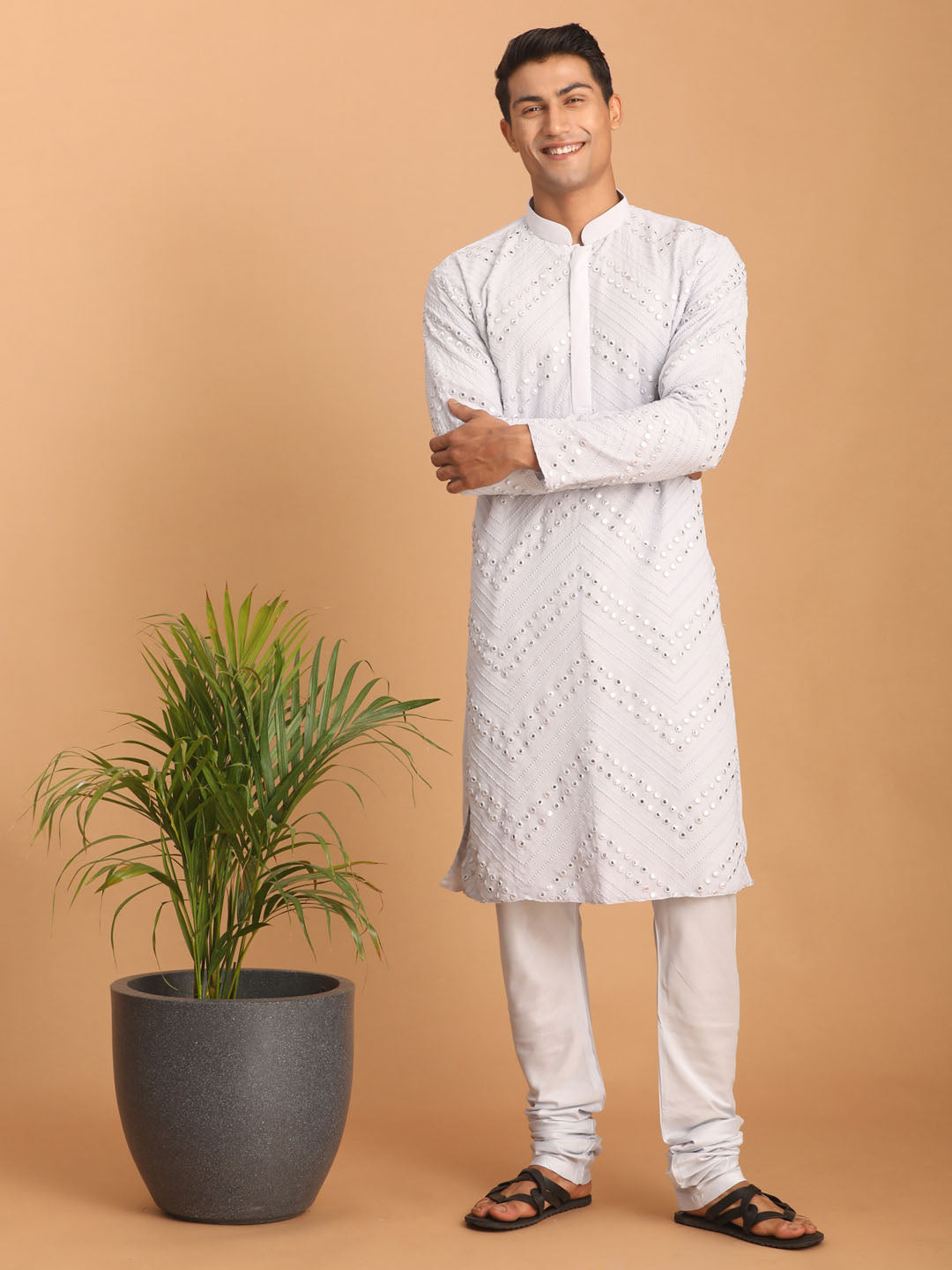 Sarvati Men's Aqua Blue Mirror Kurta Pyjama Set