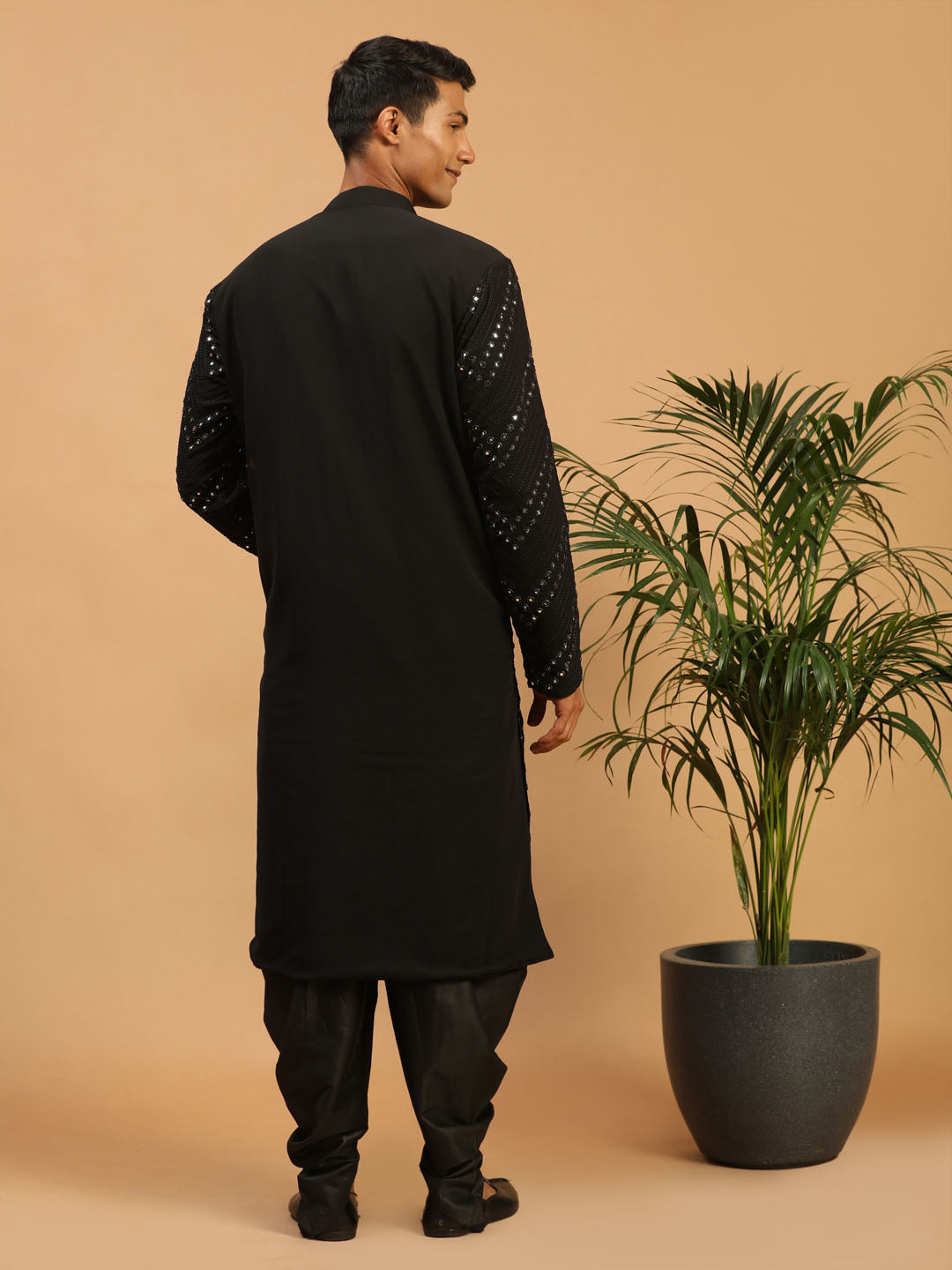 Sarvati Men's Black Mirror Kurta Dhoti Set