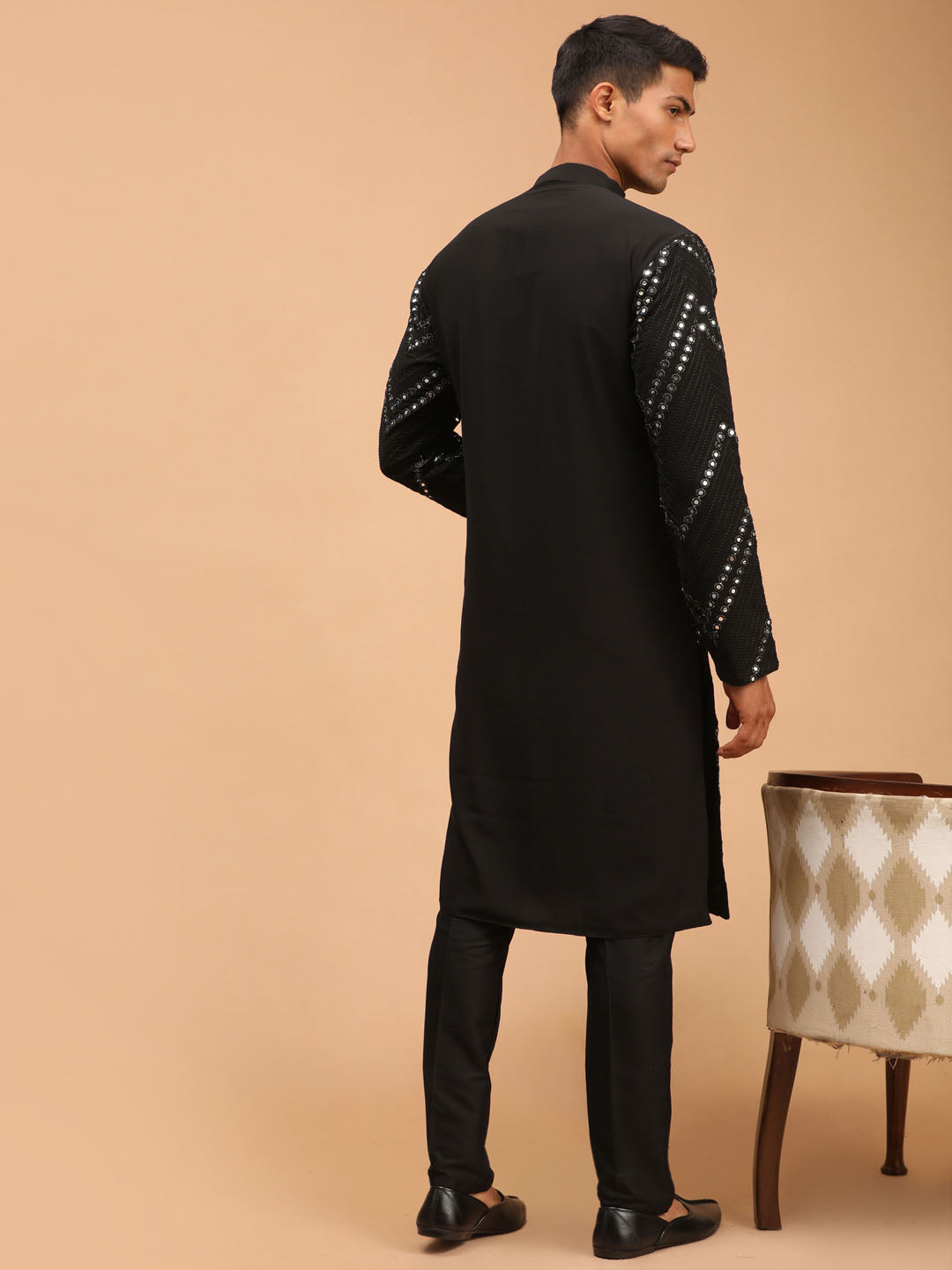 Sarvati Men's Black Mirror Kurta pant Set