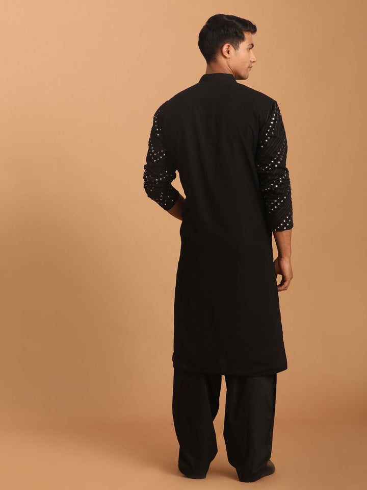 Sarvati Men's Black Mirror Kurta With Patiala Set