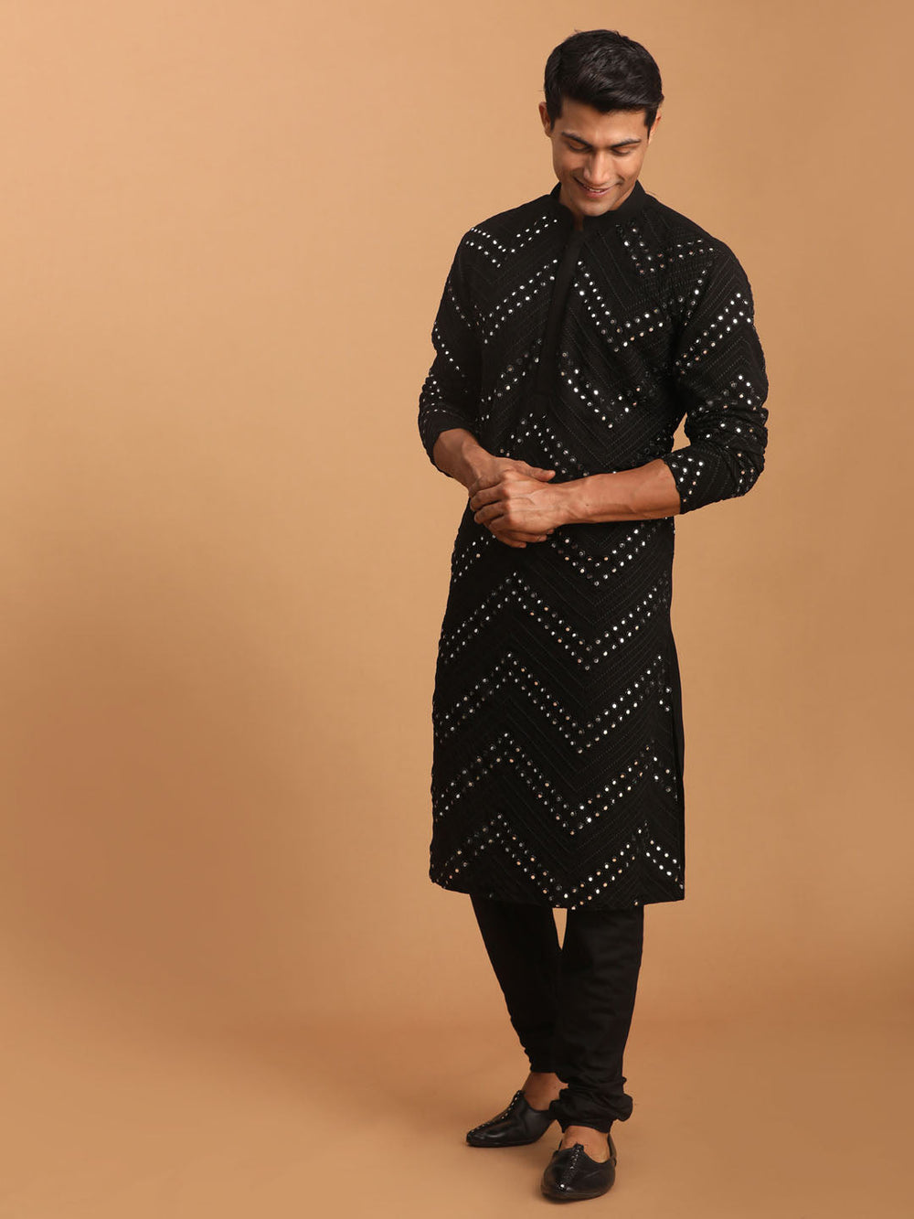 Sarvati Men's Black Mirror Kurta Pyjama Set