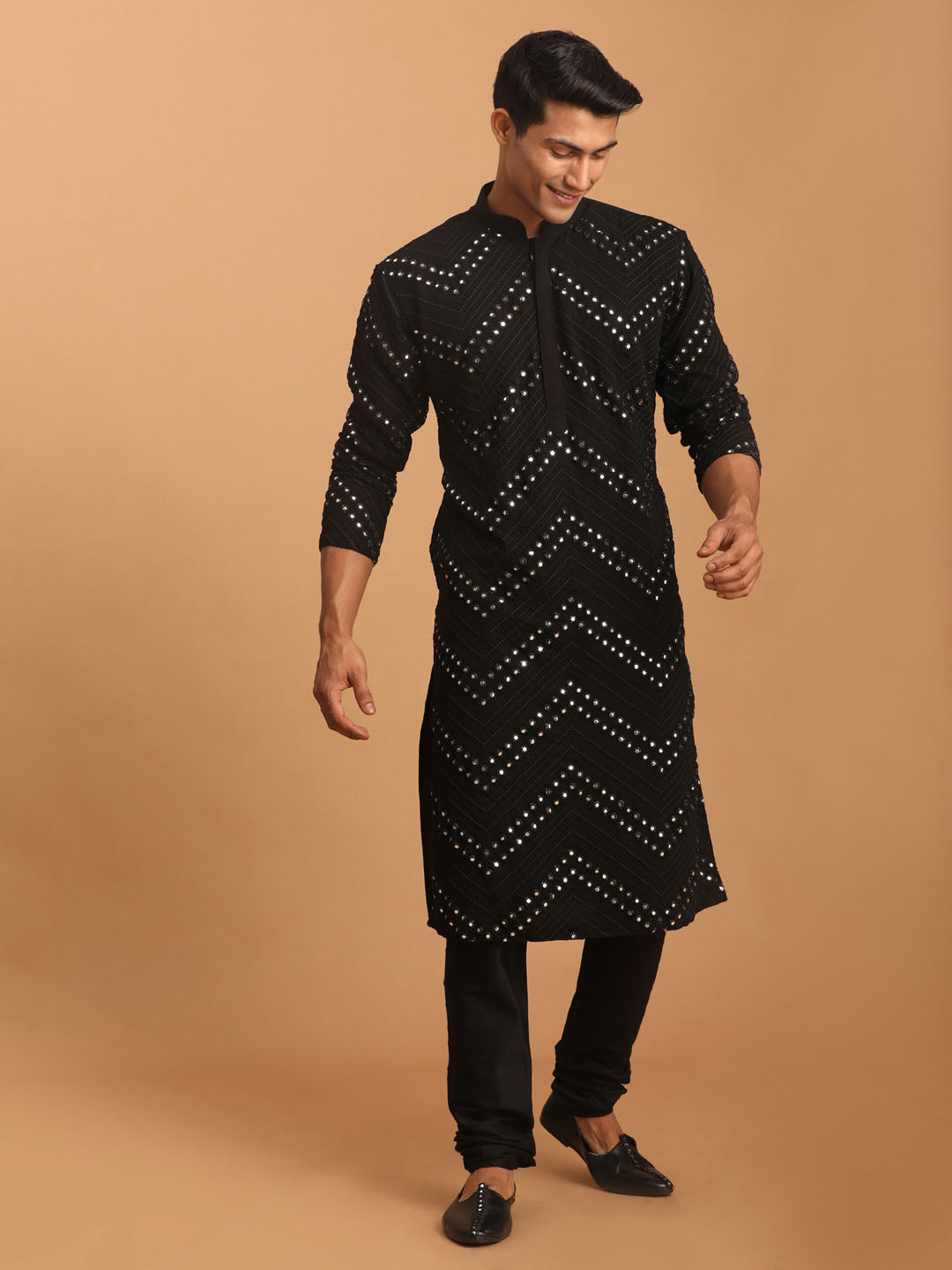 Sarvati Men's Black Mirror Kurta Pyjama Set