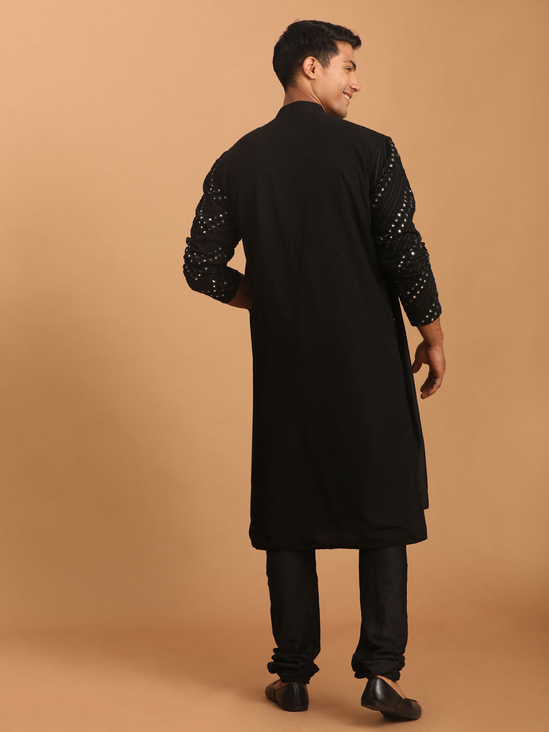 Sarvati Men's Black Mirror Kurta Pyjama Set