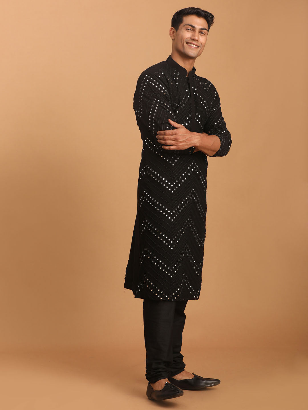 Sarvati Men's Black Mirror Kurta Pyjama Set