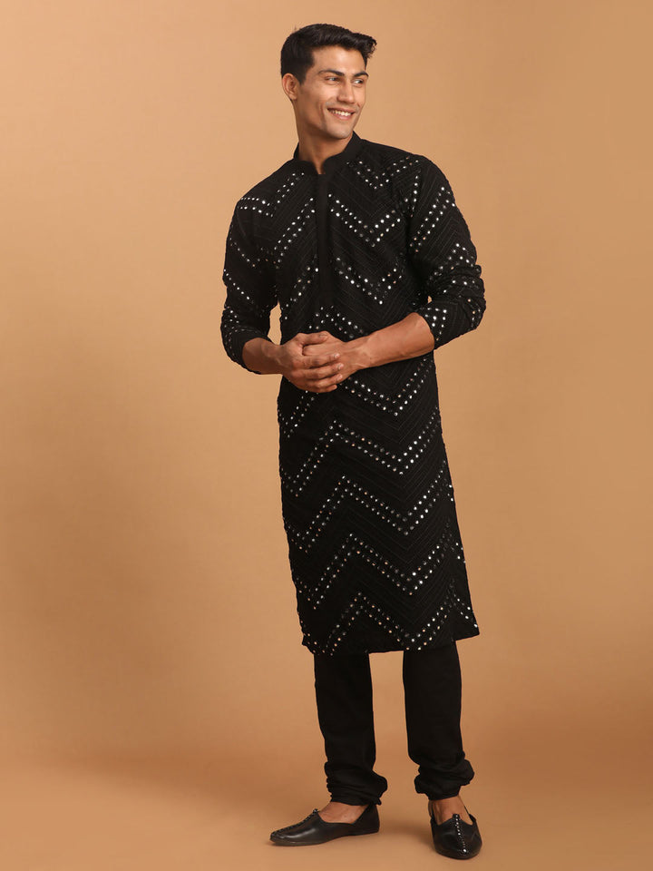 Sarvati Men's Black Mirror Kurta Pyjama Set