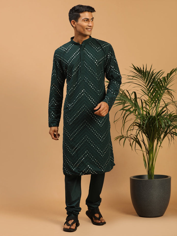 Sarvati Men's Green Mirror Kurta Pyjama Set