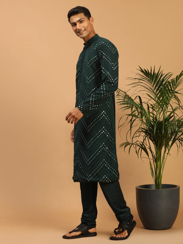 Sarvati Men's Green Mirror Kurta Pyjama Set