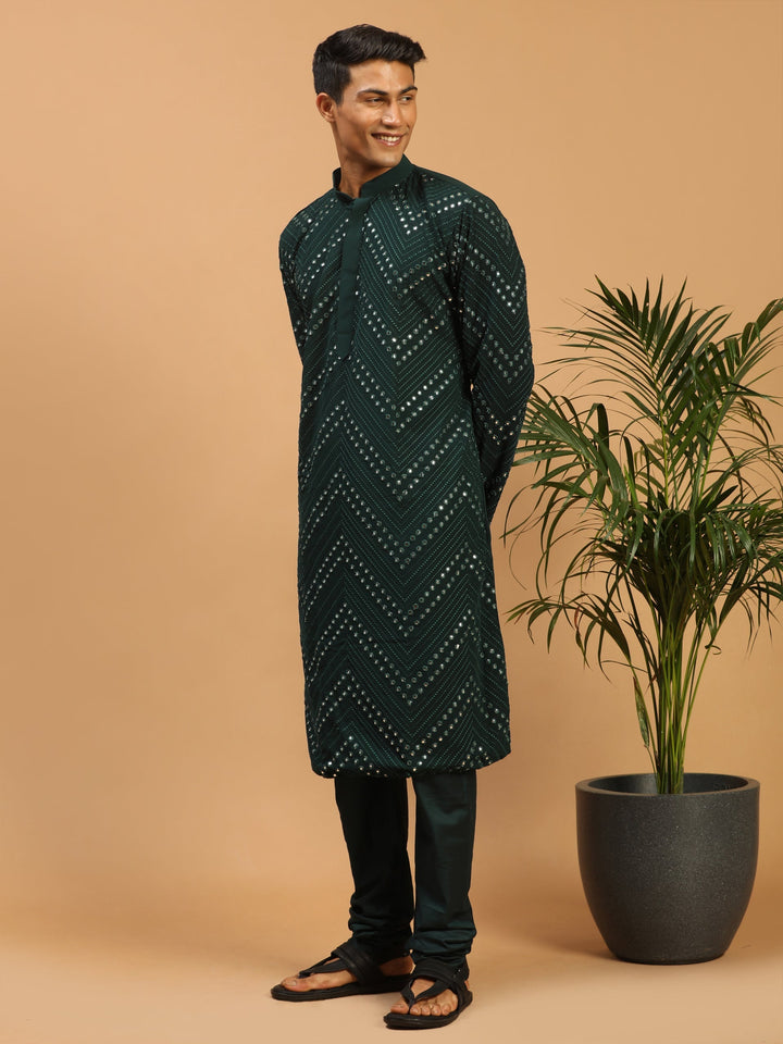 Sarvati Men's Green Mirror Kurta Pyjama Set