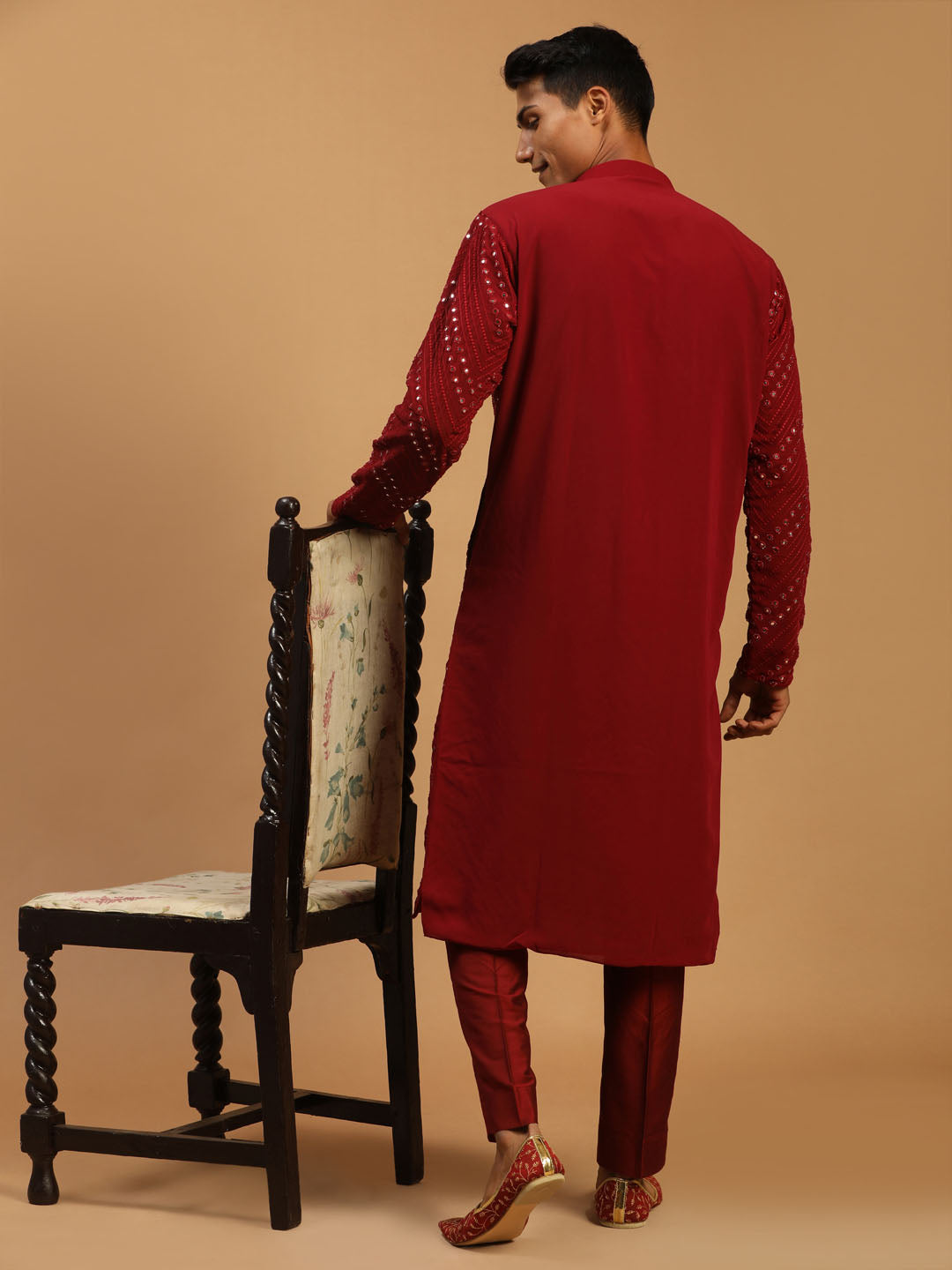 Sarvati Men's Maroon Mirror Kurta pant Set