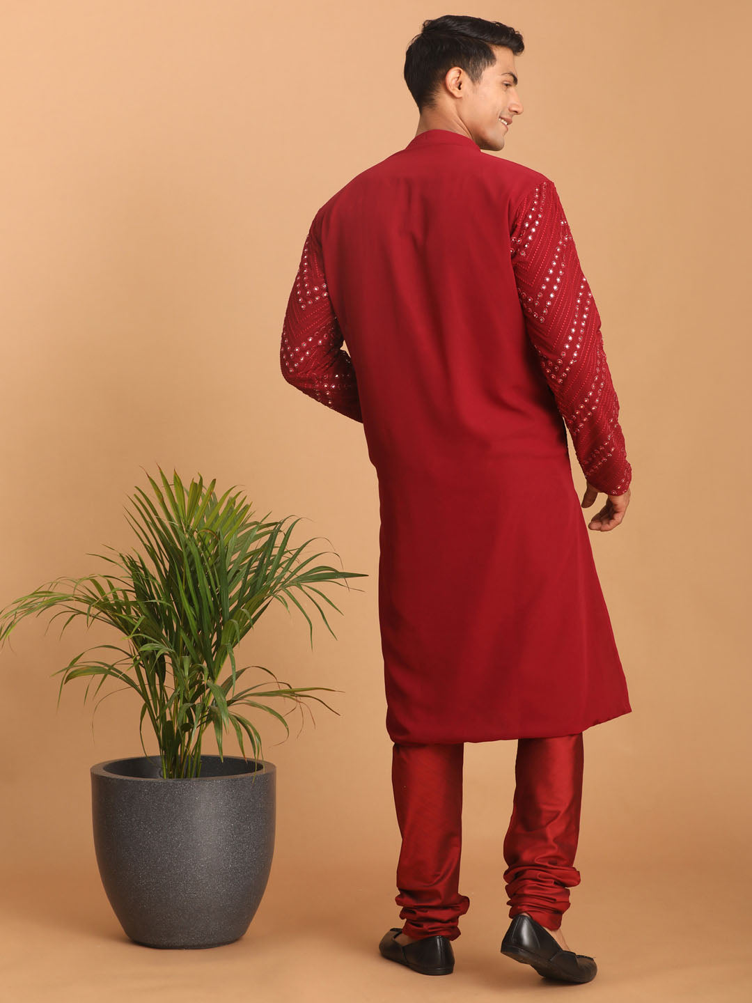 Sarvati Men's Maroon Mirror Kurta Pyjama Set