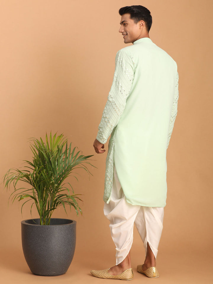 Sarvati Men's Mint Green Mirror Kurta Dhoti Set