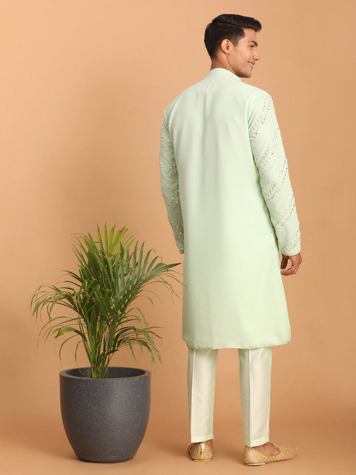 Sarvati Men's Mint Green Mirror Kurta Pant Set