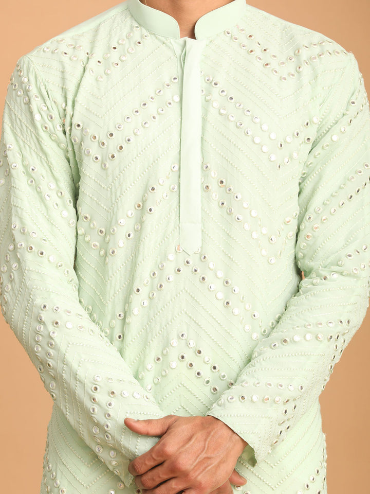 Sarvati Men's Mint Green Mirror Kurta Pant Set