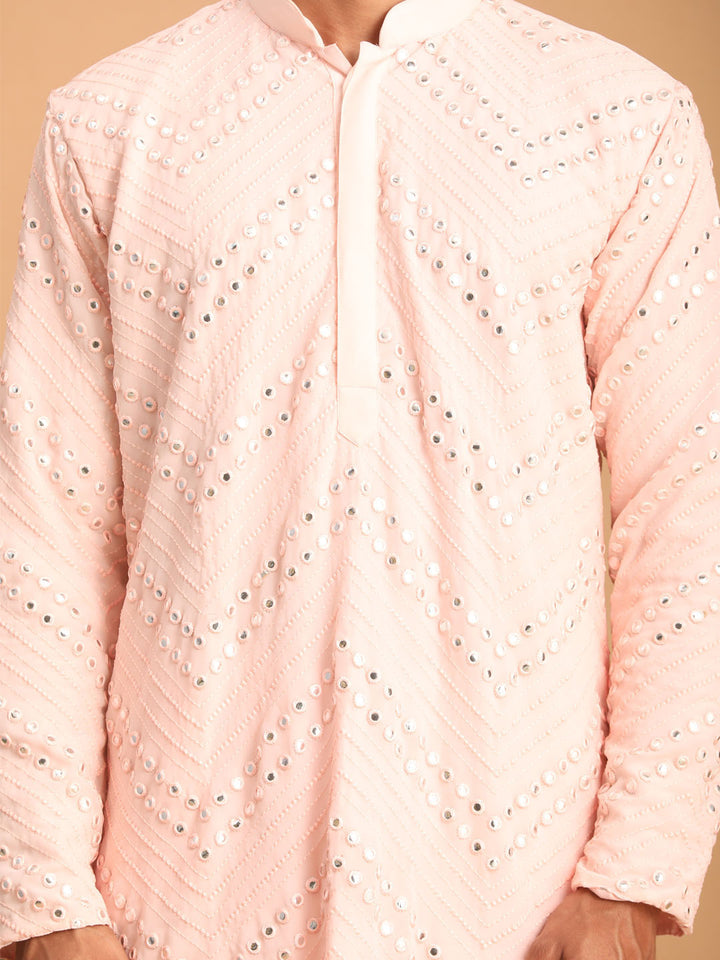 Men's Pink Mirror Kurta