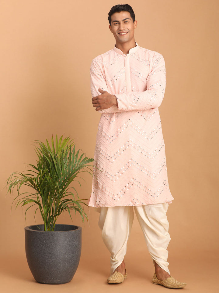 Sarvati Men's Pink Mirror Kurta Dhoti Set