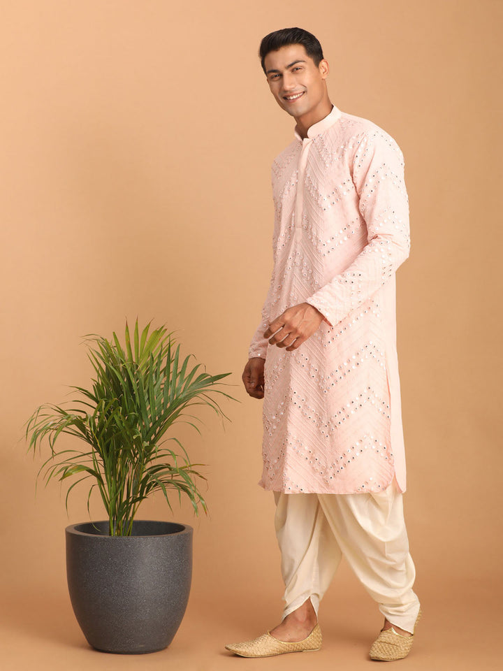 Sarvati Men's Pink Mirror Kurta Dhoti Set