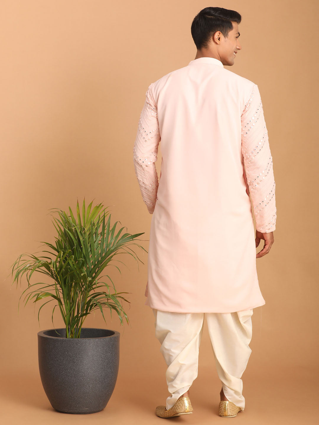 Sarvati Men's Pink Mirror Kurta Dhoti Set