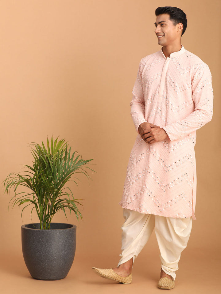 Sarvati Men's Pink Mirror Kurta Dhoti Set