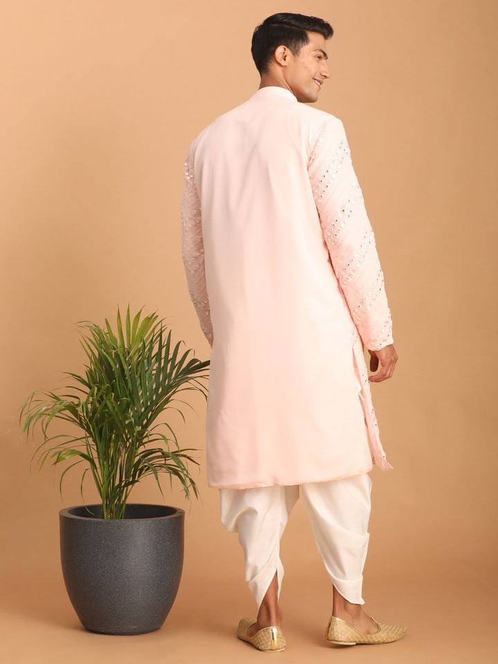 Sarvati Men's Pink Mirror Kurta dhoti Set